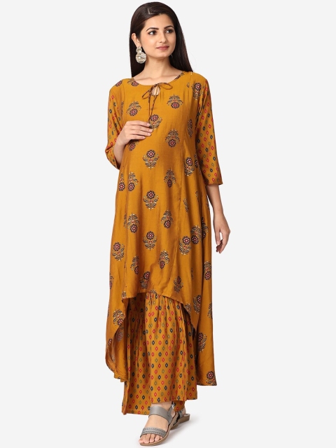 

The Mom Store Women Gold-Toned & Brown Floral Printed Maternity Kurta with Sharara
