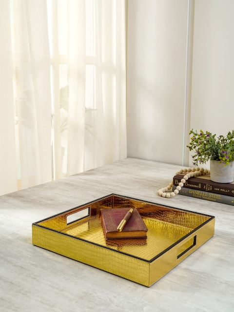 

Pure Home and Living Gold-Toned & Black Textured Zeppo Square Tray
