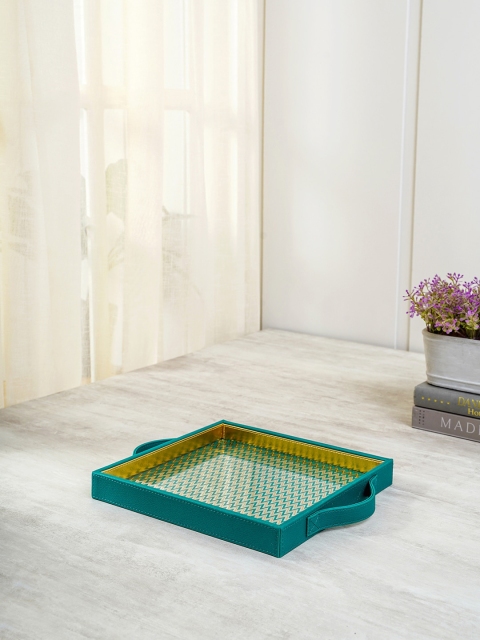 

Pure Home and Living Green & Gold-Toned Chevron Printed Square Glass Tray
