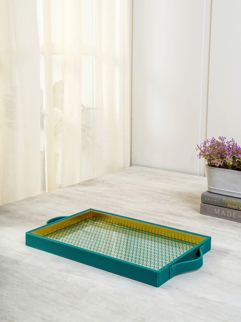 

Pure Home and Living Green & Yellow Chevron Printed Rectangular Glass Tray