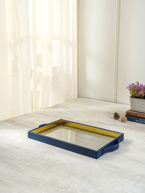 

Pure Home and Living Blue & Yellow Printed Rectangular Glass Tray