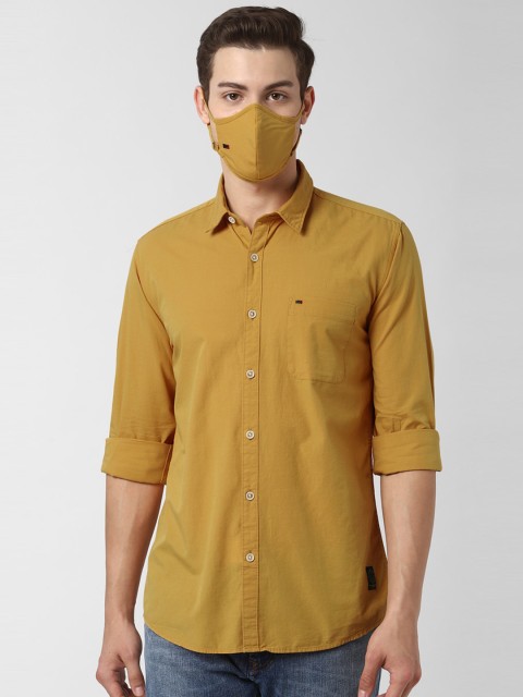 

Peter England Casuals Men Yellow Solid Slim Fit Casual Shirt