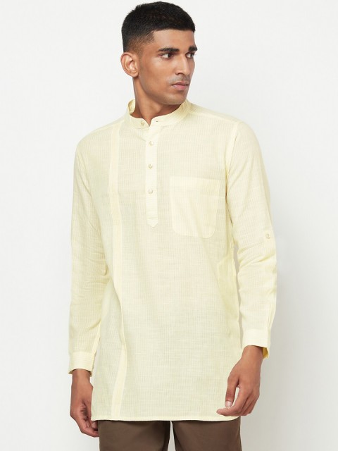 

Fabindia Men Off White Striped Cotton Short Kurta