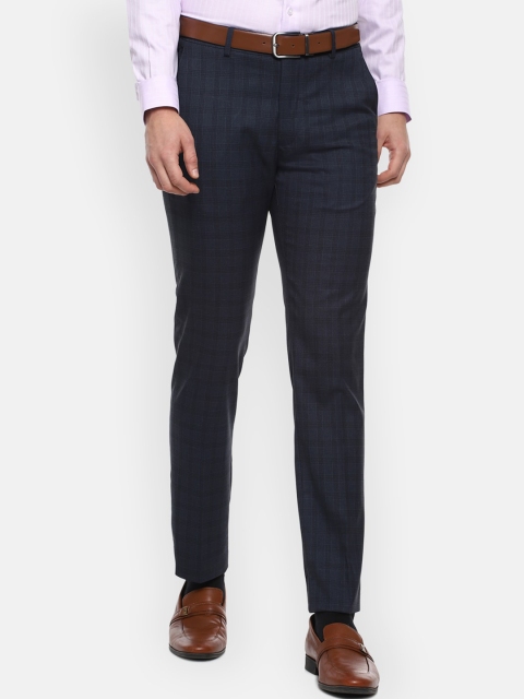 

Louis Philippe Men Navy Blue Checked Slim Fit Formal Trousers