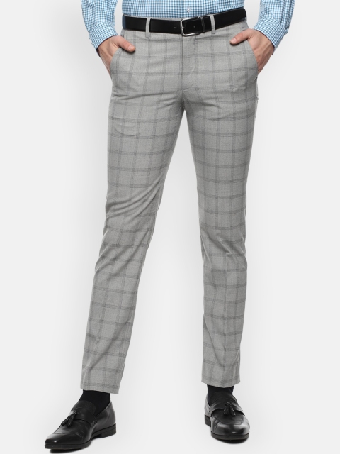 

Louis Philippe Men Grey Checked Slim Fit Formal Trousers