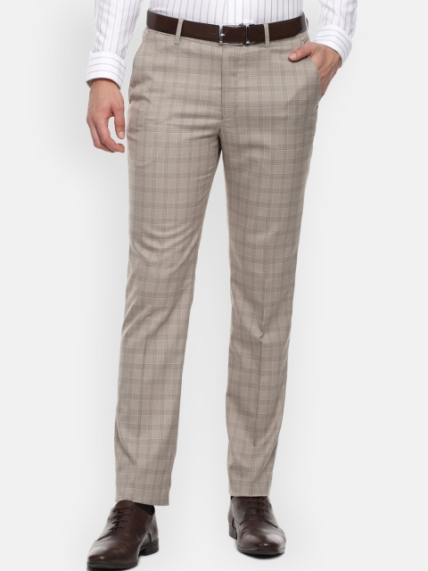 

Louis Philippe Men Grey Checked Slim Fit Formal Trousers