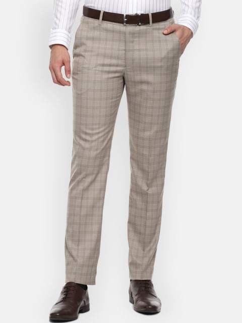 

Louis Philippe Men Beige Checked Slim Fit Formal Trousers