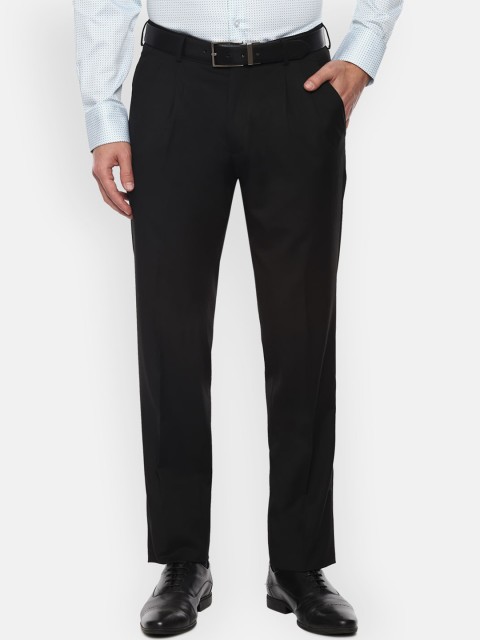 

Louis Philippe Men Black Pleated Formal Trousers