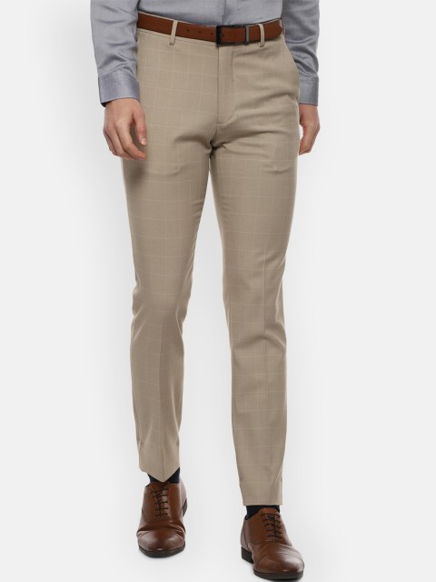 

Louis Philippe Men Khaki Checked Slim Fit Formal Trousers