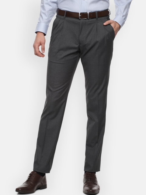 

Louis Philippe Men Grey Pleated Formal Trousers