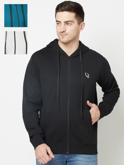 

ELEGANCE Men Pack Of 3 Solid Fleece Front-Open Sweatshirts, Multi