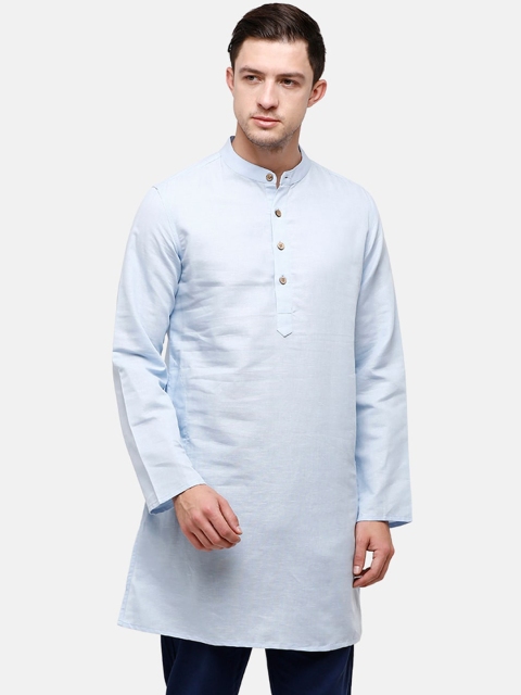 

CAVALLO by Linen Club Men Turquoise Blue Linen Cotton Short Kurta