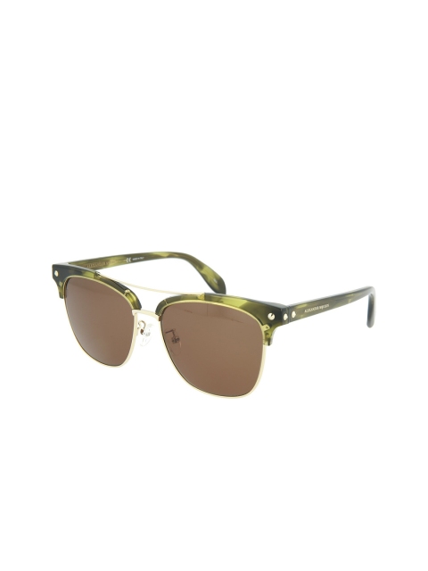 

Alexander McQueen Women Brown Lens & Green Browline Sunglasses