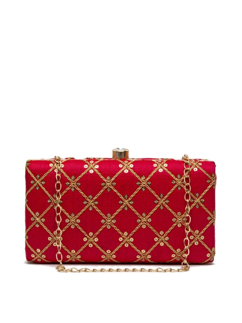 

ARTFLYCK Fuchsia & Gold-Toned Embroidered Box Clutch
