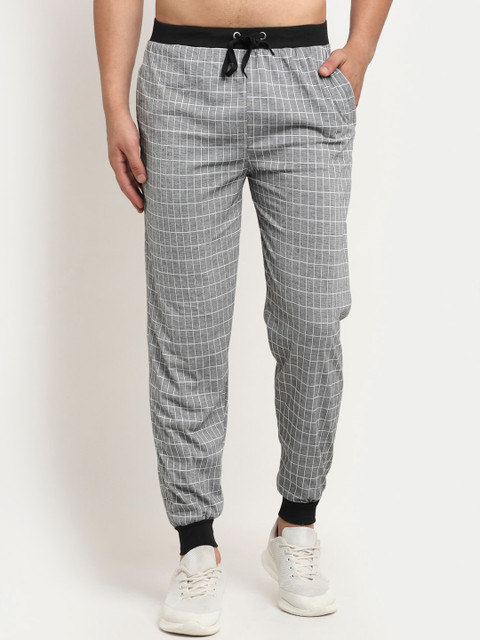 

VIMAL JONNEY Men Grey & White Checked Joggers