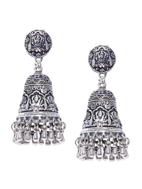 

FIROZA Silver-Toned Dome Shaped Jhumkas Earrings
