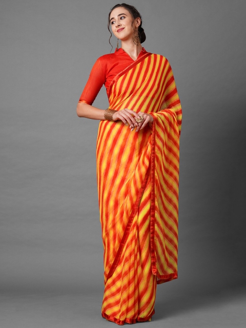 

Mitera Yellow & Red Leheriya Printed Saree