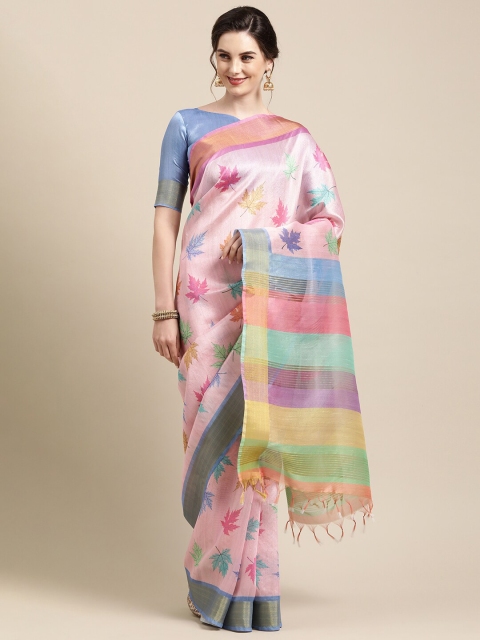 

Mitera Pink & Blue Floral Silk Cotton Saree