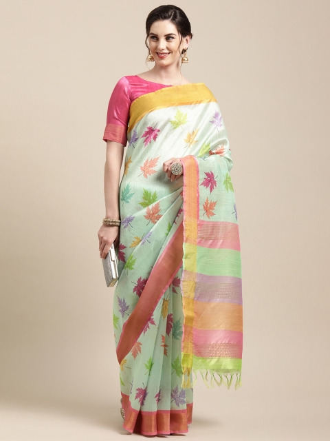 

Mitera Green & Yellow Floral Printed Silk Cotton Saree