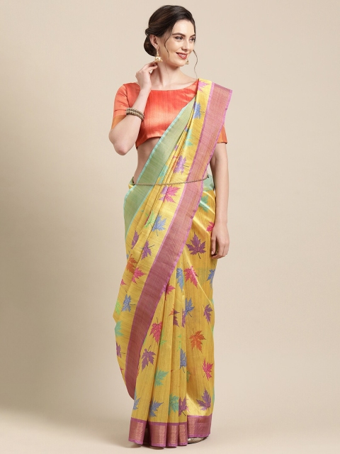 

Mitera Yellow & Purple Floral Silk Cotton Saree