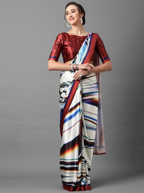 

Mitera Cream-Coloured & Black Printed Saree