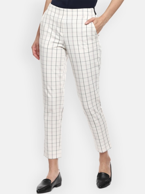 

Van Heusen Woman Women Cream & Black Checked Cropped Trousers