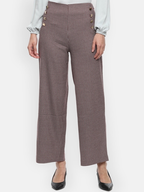 

Van Heusen Woman Women Maroon & White Self Design Parallel Trousers