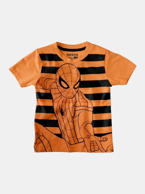 

BONKIDS Boys Orange & Black Striped T-shirt