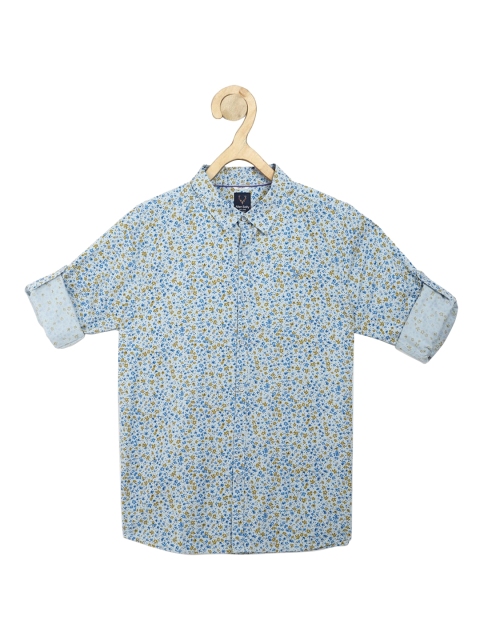 

Allen Solly Junior Boys Blue & Mustard Yellow Slim Fit Printed Pure Cotton Casual Shirt