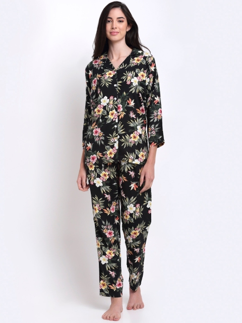 

Boston Club Women Black & Green Floral Printed Pure Cotton 2 Pc Night Suit