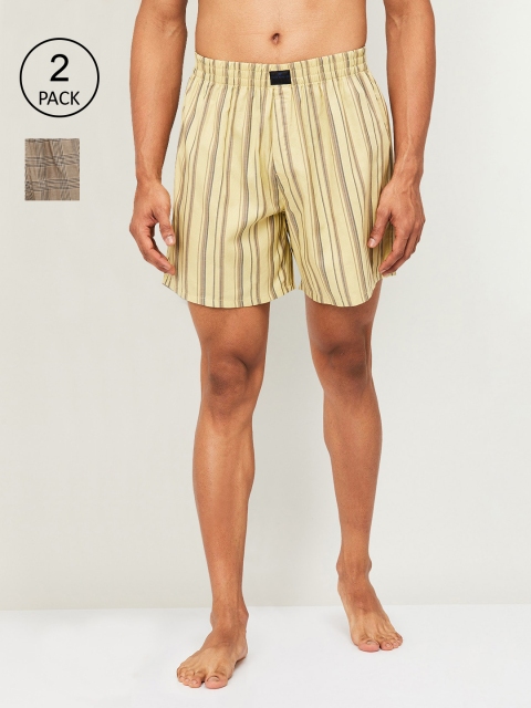 

Fame Forever by Lifestyle Men Pack of 2 Printed Cotton Boxers, Yellow