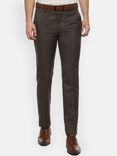

Van Heusen Men Brown & Black Checked Slim Fit Formal Trousers