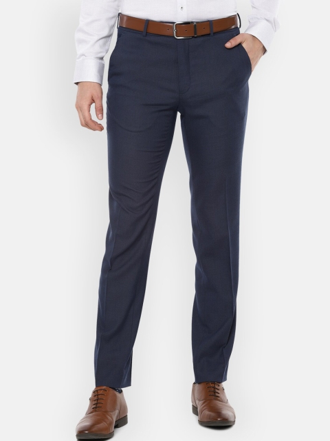 

Van Heusen Men Navy Blue Checked Slim Fit Formal Trousers