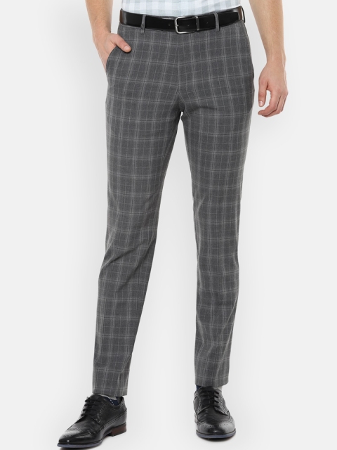 

Van Heusen Men Grey Checked Slim Fit Formal Trousers