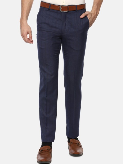 

Van Heusen Men Navy Blue & Black Checked Slim Fit Formal Trousers
