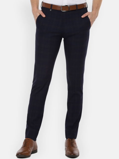 

Van Heusen Men Navy Blue Checked Slim Fit Formal Trousers