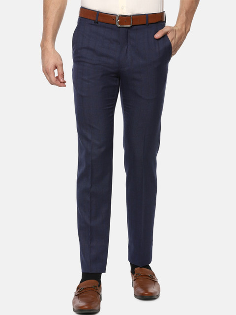 

Van Heusen Men Navy Blue Checked Slim Fit Formal Trousers