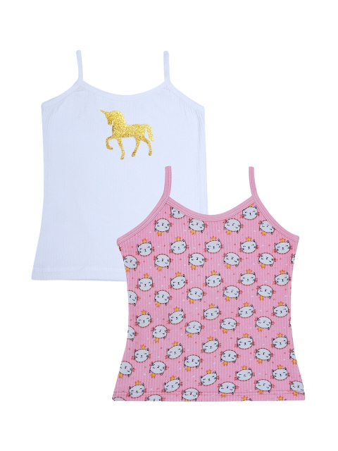 

D'chica Kids Girls Set of 2 Kitty Print & Unicorn Print Thermal Top, Pink