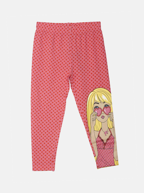 

Kids Ville Girls Pink & Yellow Barbie Printed Pure Cotton Ankle-Length Leggings