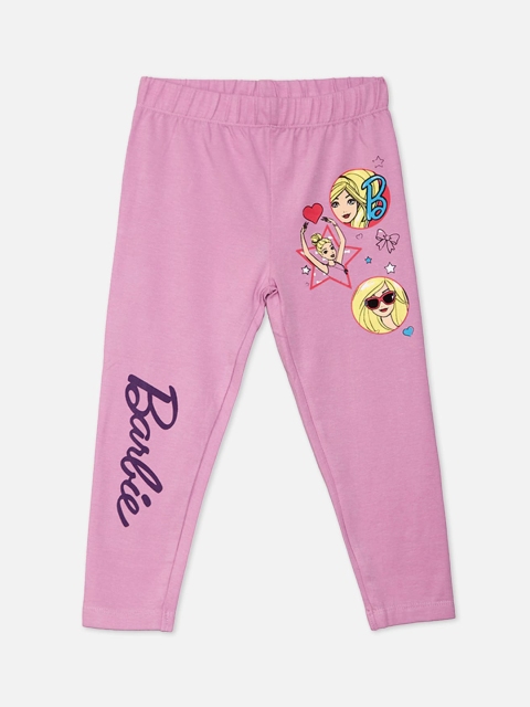 

Kids Ville Girls Purple & Yellow Barbie Printed Pure Cotton Ankle-Length Leggings