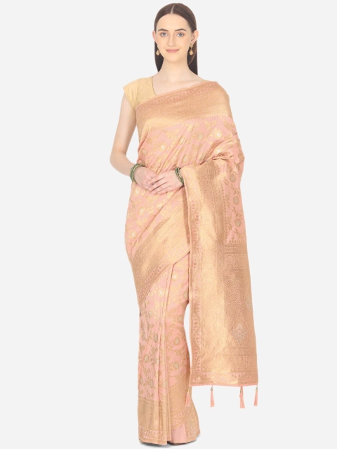 

BOMBAY SELECTIONS Pink & Gold-Toned Woven Design Zari Art Silk Banarasi Saree