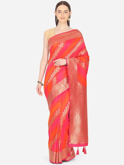 

BOMBAY SELECTIONS Pink & Gold-Toned Ethnic Motifs Zari Art Silk Banarasi Saree