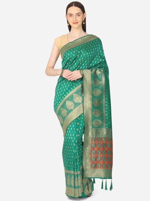 

BOMBAY SELECTIONS Green & Red Ethnic Motifs Art Silk Banarasi Saree