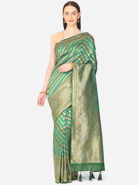 

BOMBAY SELECTIONS Green & Gold-Toned Ethnic Motifs Zari Art Silk Banarasi Saree