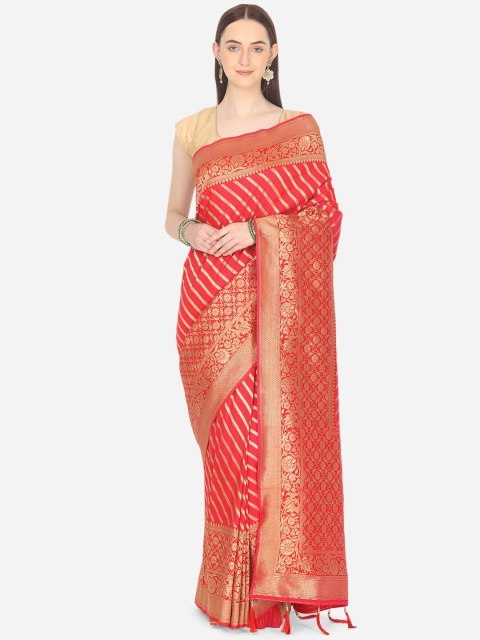 

BOMBAY SELECTIONS Pink & Gold-Toned Woven Design Zari Art Silk Banarasi Saree