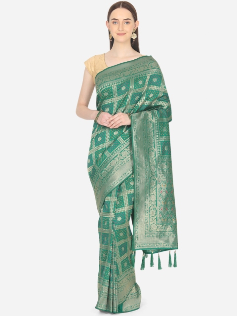 

BOMBAY SELECTIONS Green & Gold-Toned Ethnic Motifs Zari Art Silk Banarasi Saree