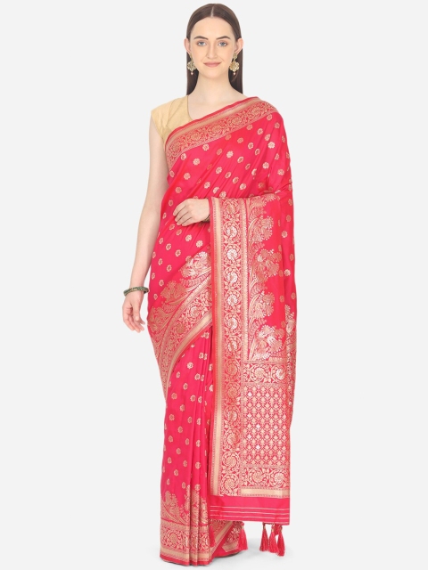 

BOMBAY SELECTIONS Pink & Gold-Toned Woven Design Zari Art Silk Banarasi Saree