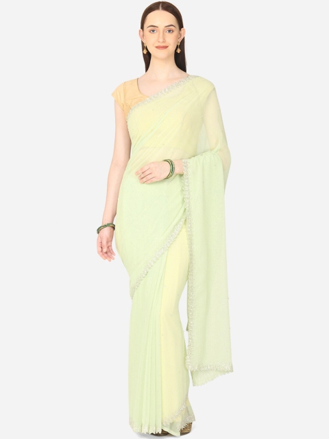 

BOMBAY SELECTIONS Green & Silver-Coloured Embellished Stones Chanderi Saree