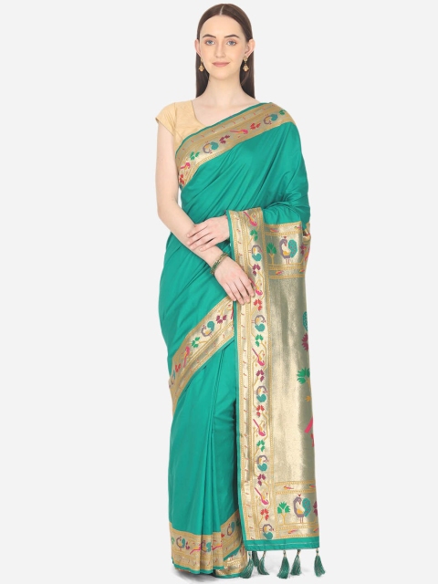 

BOMBAY SELECTIONS Teal Green & Pink Zari Art Silk Banarasi Saree