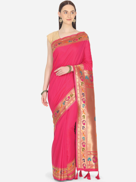 

BOMBAY SELECTIONS Magenta & Orange Woven Design Zari Art Silk Banarasi Saree